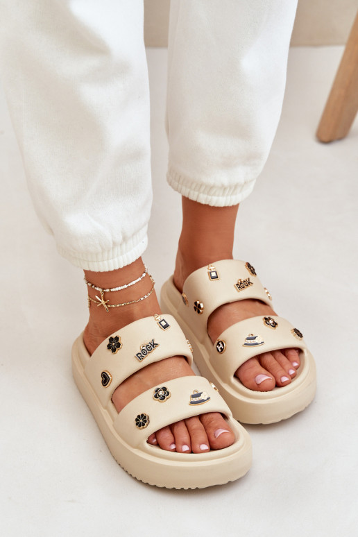 Women's Foam Slippers With Decorations Beige Ravanala Women's Foam Slippers With Decorations Beige Ravanala