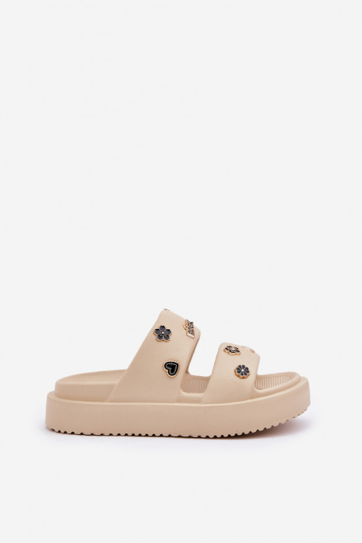 Women's Foam Slippers With Decorations Beige Ravanala Women's Foam Slippers With Decorations Beige Ravanala