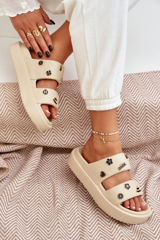 Women's Foam Slippers With Decorations Beige Ravanala Women's Foam Slippers With Decorations Beige Ravanala