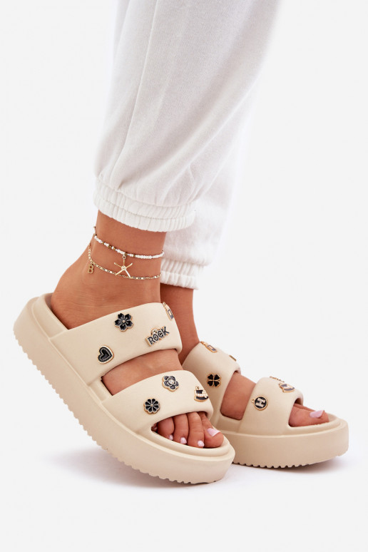 Women's Foam Slippers With Decorations Beige Ravanala Women's Foam Slippers With Decorations Beige Ravanala