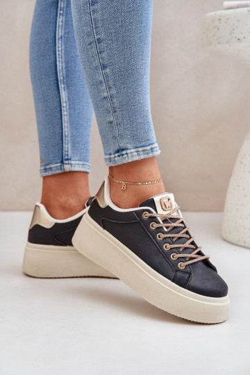 Platform Sneakers With Decorative Laces Black Fonetha 2