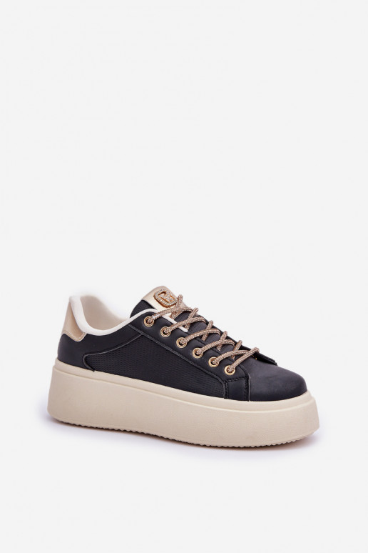 Platform Sneakers With Decorative Laces Black Fonetha