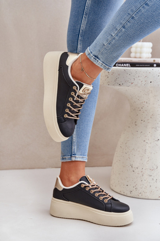 Platform Sneakers With Decorative Laces Black Fonetha
