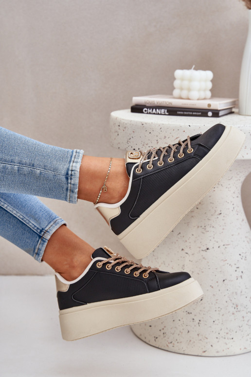 Platform Sneakers With Decorative Laces Black Fonetha