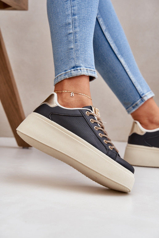 Platform Sneakers With Decorative Laces Black Fonetha