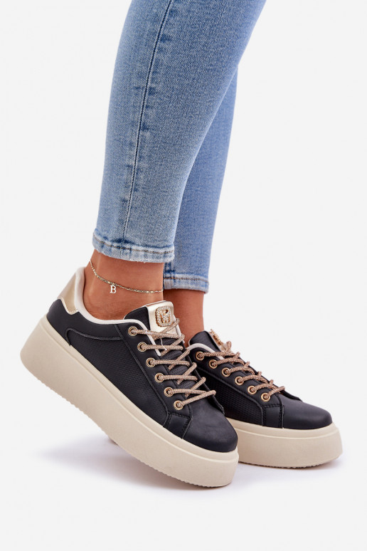 Platform Sneakers With Decorative Laces Black Fonetha