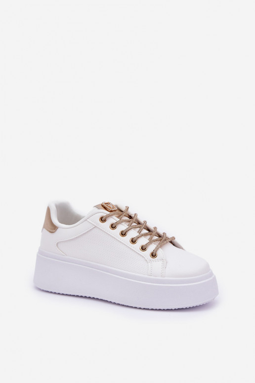Platform Sneakers With Decorative Laces White-Gold Fonetha Platform Sneakers With Decorative Laces White-Gold Fonetha