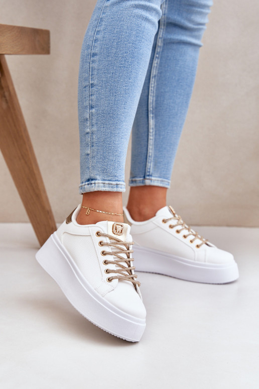 Sneakersy Na Platformie Z Ozdobnymi Sznurówkami Biało-Złote Fonetha Sneakersy Na Platformie Z Ozdobnymi Sznurówkami Biało-Złote Fonetha