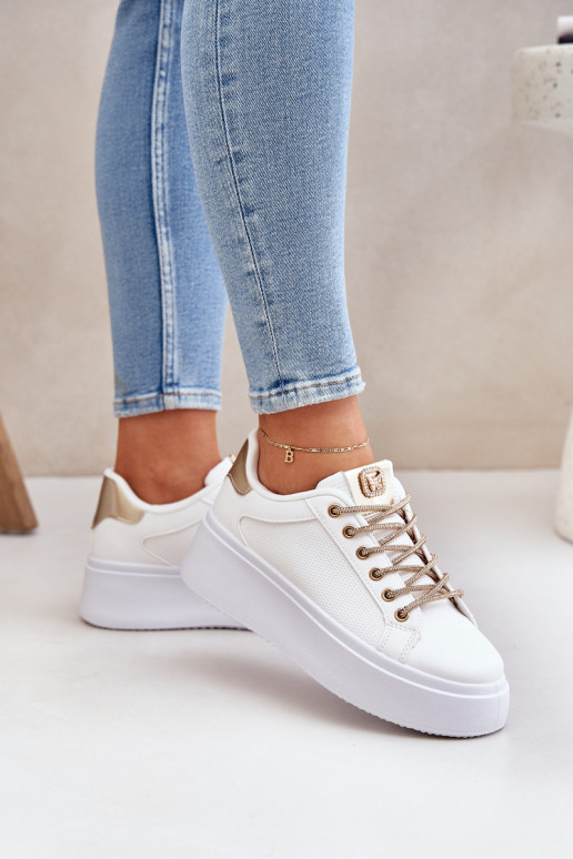 Sneakersy Na Platformie Z Ozdobnymi Sznurówkami Biało-Złote Fonetha Sneakersy Na Platformie Z Ozdobnymi Sznurówkami Biało-Złote Fonetha