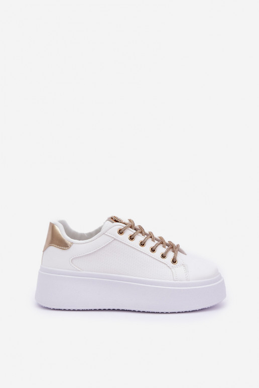 Platform Sneakers With Decorative Laces White-Gold Fonetha Platform Sneakers With Decorative Laces White-Gold Fonetha