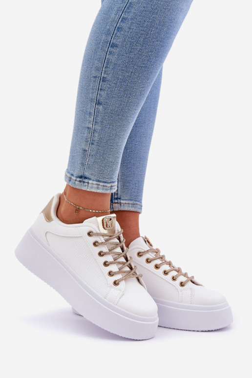 Platform Sneakers With Decorative Laces White-Gold Fonetha Platform Sneakers With Decorative Laces White-Gold Fonetha