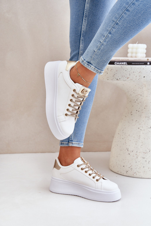 Platform Sneakers With Decorative Laces White-Gold Fonetha Platform Sneakers With Decorative Laces White-Gold Fonetha