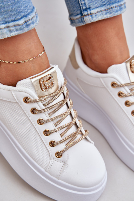 Platform Sneakers With Decorative Laces White-Gold Fonetha Platform Sneakers With Decorative Laces White-Gold Fonetha