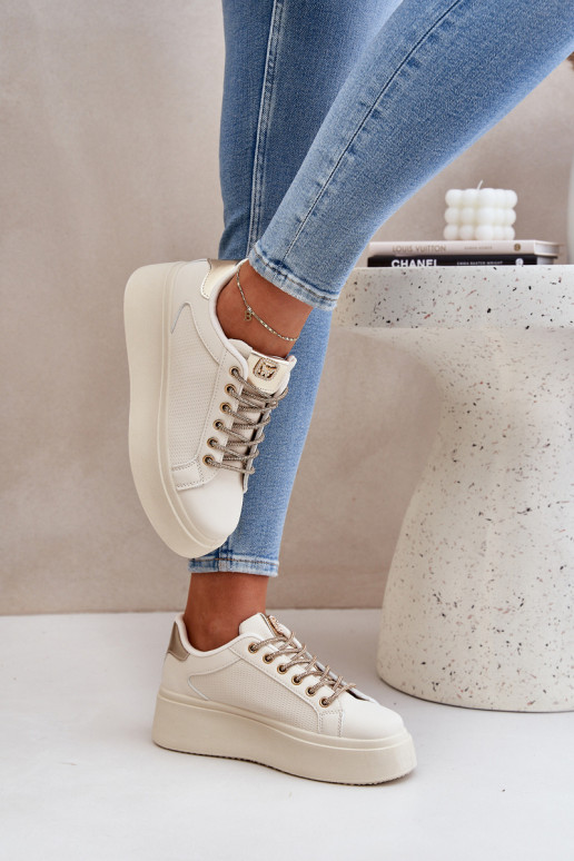 Platform Sneakers With Decorative Laces Beige Fonetha Platform Sneakers With Decorative Laces Beige Fonetha