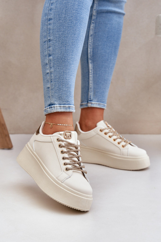 Platform Sneakers With Decorative Laces Beige Fonetha Platform Sneakers With Decorative Laces Beige Fonetha