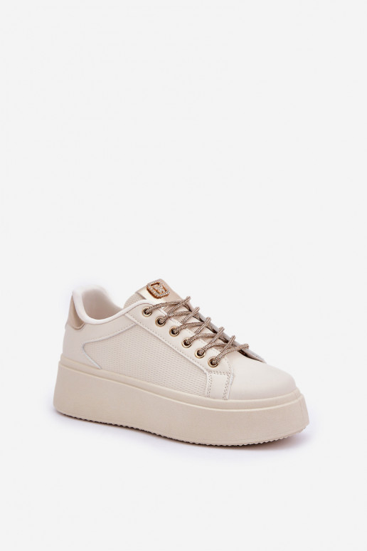 Platform Sneakers With Decorative Laces Beige Fonetha Platform Sneakers With Decorative Laces Beige Fonetha