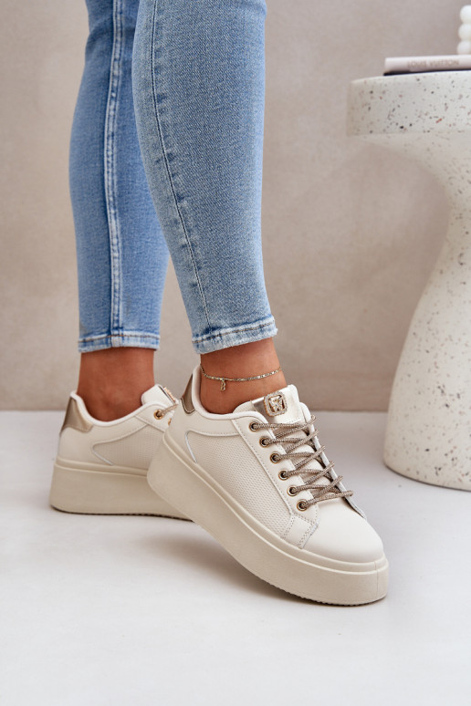 Platform Sneakers With Decorative Laces Beige Fonetha Platform Sneakers With Decorative Laces Beige Fonetha