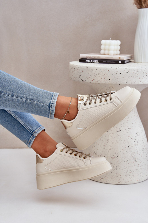 Platform Sneakers With Decorative Laces Beige Fonetha Platform Sneakers With Decorative Laces Beige Fonetha