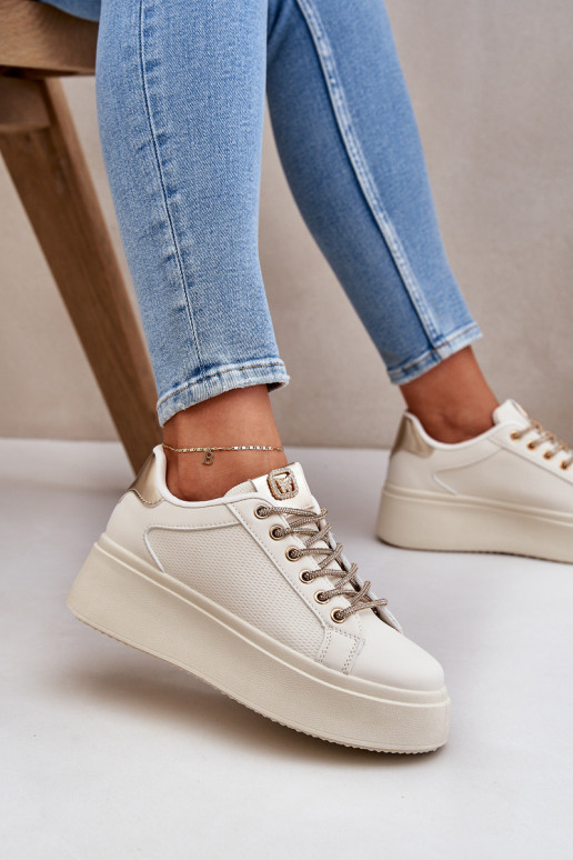 Platform Sneakers With Decorative Laces Beige Fonetha Platform Sneakers With Decorative Laces Beige Fonetha