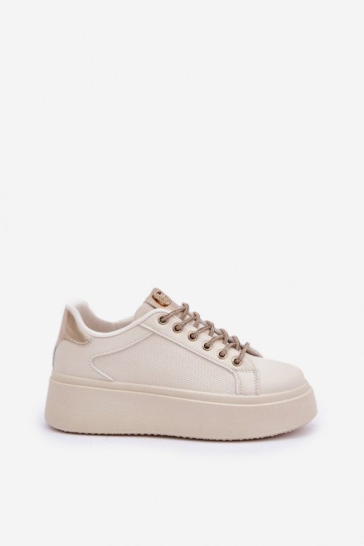 Platform Sneakers With Decorative Laces Beige Fonetha Platform Sneakers With Decorative Laces Beige Fonetha