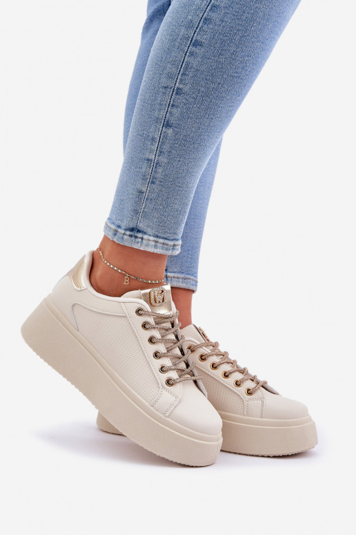 Platform Sneakers With Decorative Laces Beige Fonetha Platform Sneakers With Decorative Laces Beige Fonetha