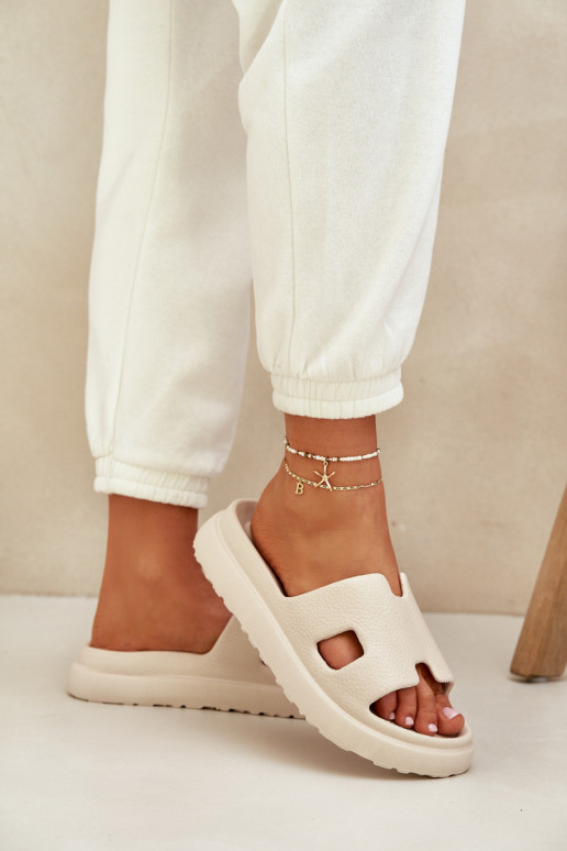 Piankowe Klapki Z Wycięciami Jasnobeżowe Neladith