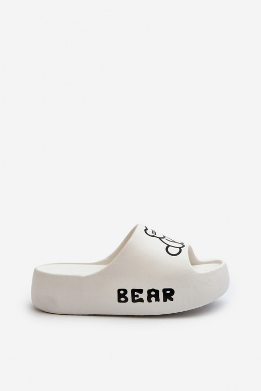 Women's Foam Slides on Chunky Sole with Bear White Lamira Women's Foam Slides on Chunky Sole with Bear White Lamira