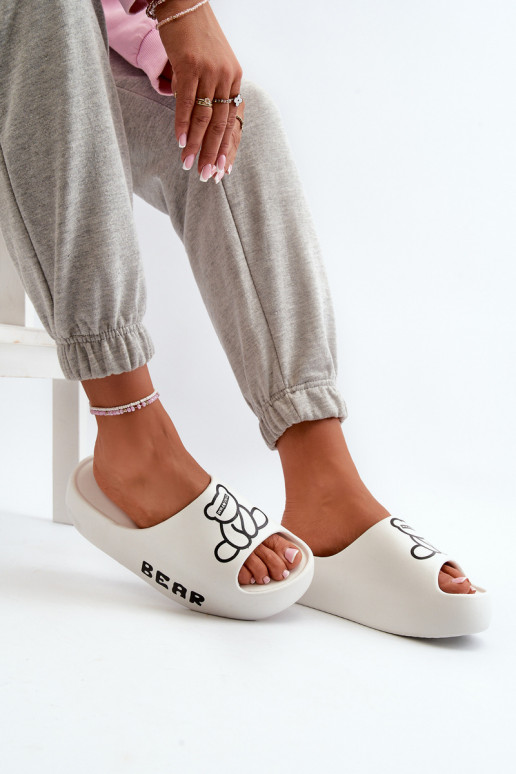 Women's Foam Slides on Chunky Sole with Bear White Lamira Women's Foam Slides on Chunky Sole with Bear White Lamira
