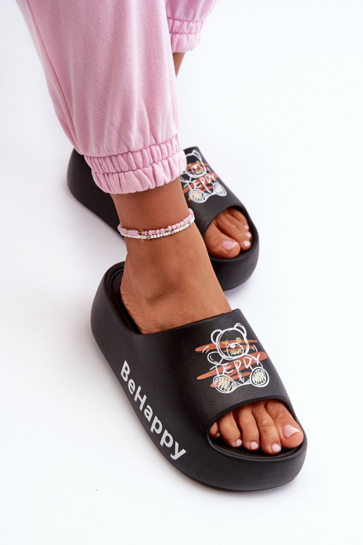 Light Women's Flip Flops on Thick Sole with Teddy Bear Foam Black Serefina Light Women's Flip Flops on Thick Sole with Teddy Bear Foam Black Serefina