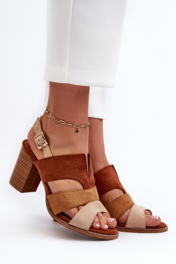 Women's sandals in faux suede on a block heel brown Qutima 2
