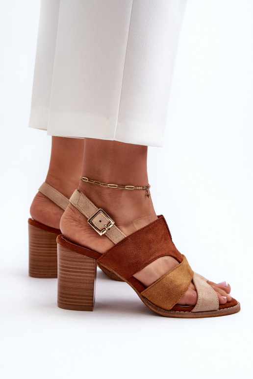 Women's sandals in faux suede on a block heel brown Qutima