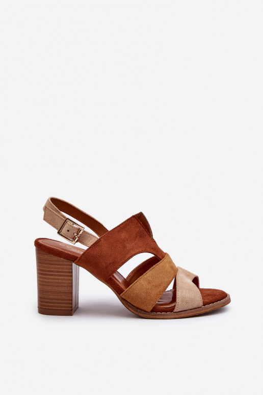 Women's sandals in faux suede on a block heel brown Qutima