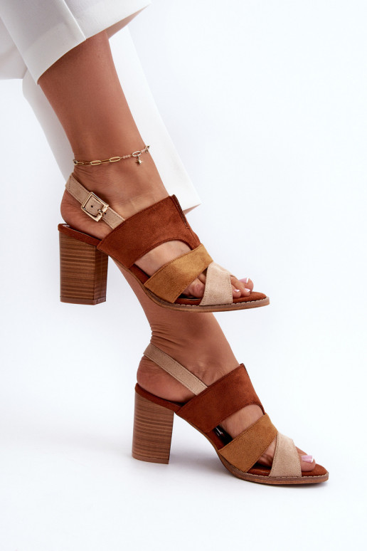 Women's sandals in faux suede on a block heel brown Qutima