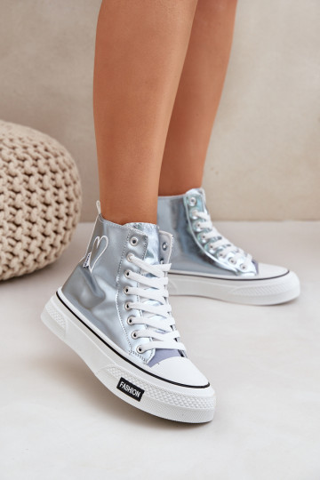 Metallic High Top Sneakers Women's With Heart Blue Sumehra 2