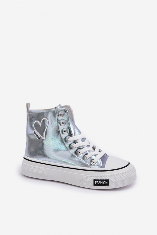 Metallic High Top Sneakers Women's With Heart Blue Sumehra