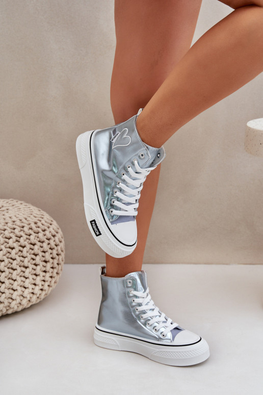 Metallic High Top Sneakers Women's With Heart Blue Sumehra