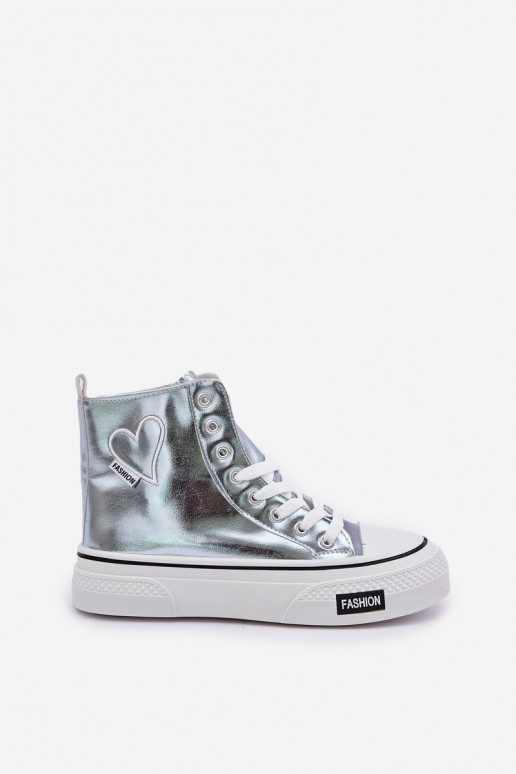 Metallic High Top Sneakers Women's With Heart Blue Sumehra