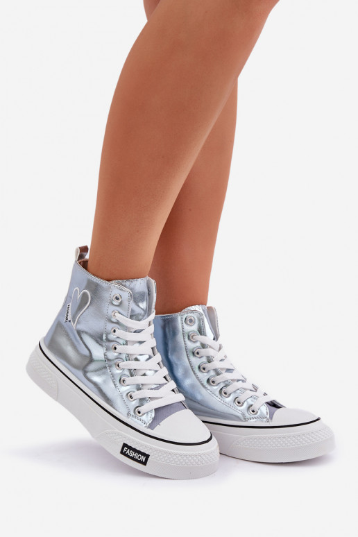 Metallic High Top Sneakers Women's With Heart Blue Sumehra