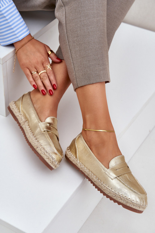 Women's espadrilles with jute weaving on flat sole golden Shilova