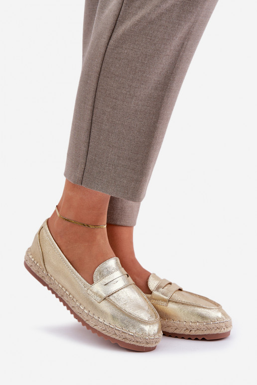 Women's espadrilles with jute weaving on flat sole golden Shilova