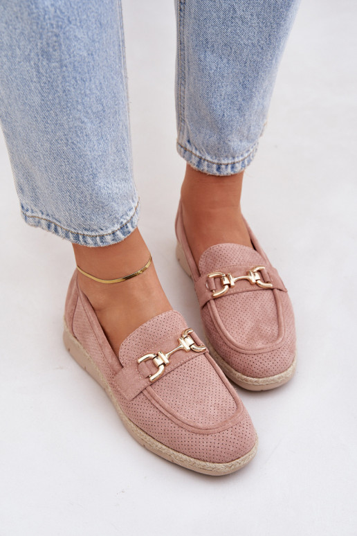 Cutout loafers with gold detail and jute weaving pink Lainer Cutout loafers with gold detail and jute weaving pink Lainer