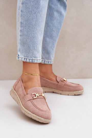 Cutout loafers with gold detail and jute weaving pink Lainer 2