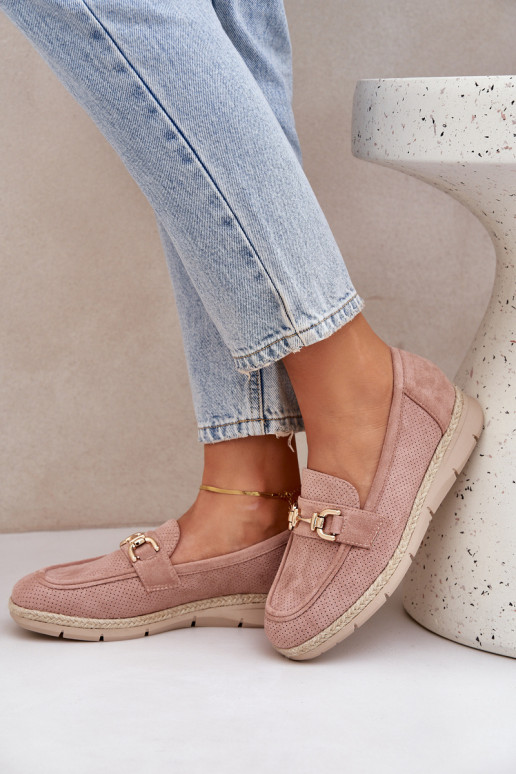 Cutout loafers with gold detail and jute weaving pink Lainer Cutout loafers with gold detail and jute weaving pink Lainer