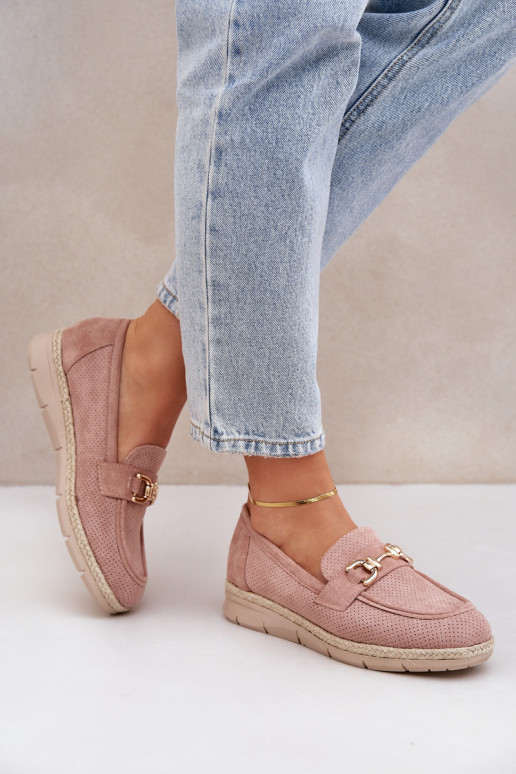 Cutout loafers with gold detail and jute weaving pink Lainer Cutout loafers with gold detail and jute weaving pink Lainer