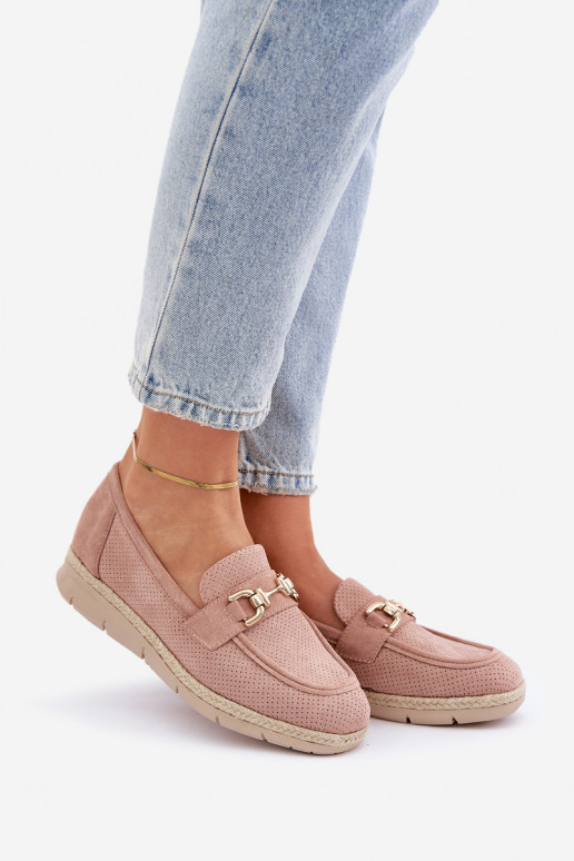 Cutout loafers with gold detail and jute weaving pink Lainer Cutout loafers with gold detail and jute weaving pink Lainer