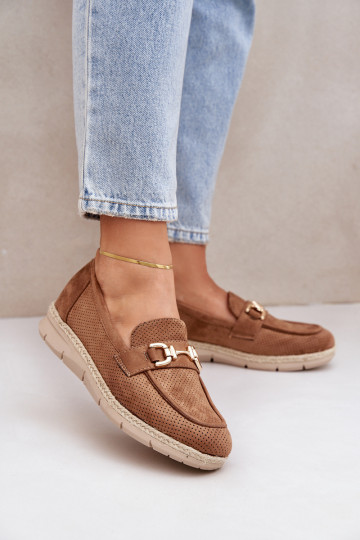 Breezy moccasins with golden detail and jute weaving brown Lainer 2