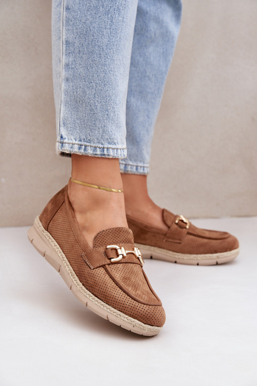 Breezy moccasins with golden detail and jute weaving brown Lainer