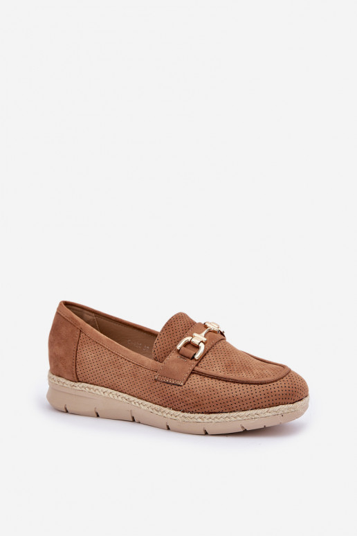 Breezy moccasins with golden detail and jute weaving brown Lainer