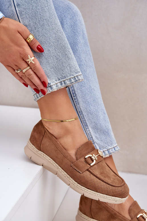 Breezy moccasins with golden detail and jute weaving brown Lainer
