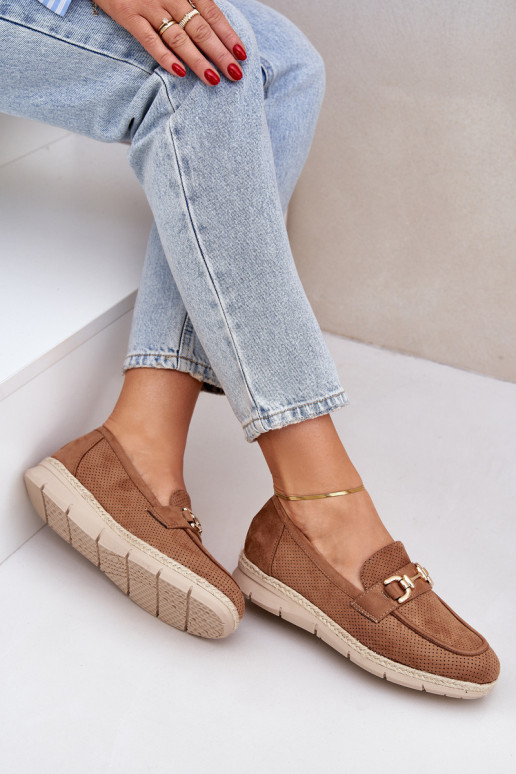 Breezy moccasins with golden detail and jute weaving brown Lainer